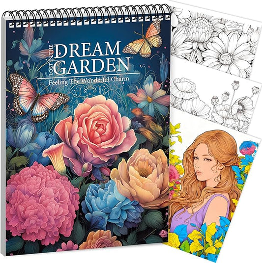 Adult Coloring Book for Women Relaxation, Spiral Bound One Sided Design, Thick Paper Spiral Bound Flower Coloring Book for Adult to Relax and Relieve Anxiety, Mindfulness Gift for Women