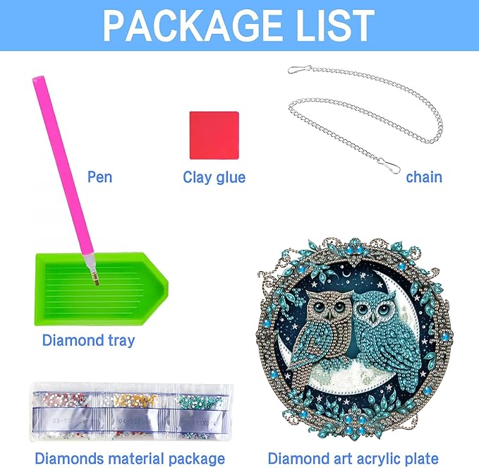 VAIIEYO Owl Diamond Art Hanging Ornament, Animal Bird Diamond Painting Suncatchers Window Hanging Kit with Chain, 7.5x7.5 inch Crystal Pendant Art Craft for Gift Home Wall Front Door Decoration