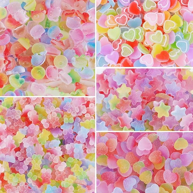 80pcs Jelly Sugar Soft Heart Star Animals Candy Flatback Charms, DIY Craft Making Resin Jewelry Making Kit, Soft Candy Resin Flatback Beads for DIY Scrapbooking Hair Clip Crafts Cell Phone Case Making