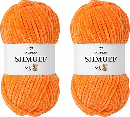 SHMUEF Chenille Yarn 2-Pack – Ultra Soft Velvet Yarn, Super Bulky Weight (5–6 mm), Yarn for Crochet, Amigurumi & Baby Blankets (Orange)