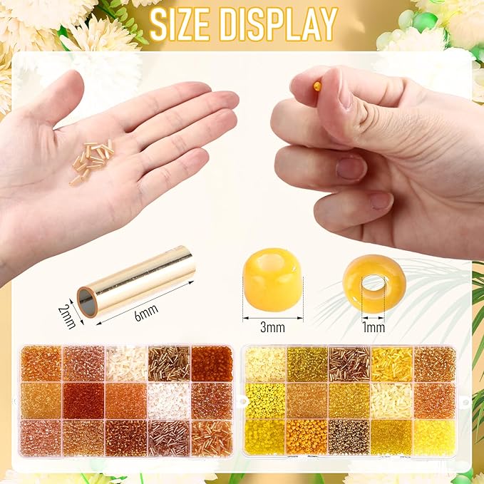 Misdary 30 Colors Glass Seed and Tube Bugle Beads Kit 2 Organizer Boxes Loose Beads for Jewelry Making DIY Crafts Bracelets and Necklaces(Yellow and Champagne)