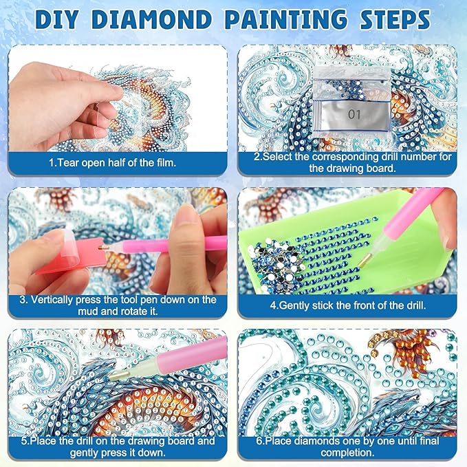 DOMROM Dragon Diamond Art Hanging Kit for Adult, Special Shaped Rhinestone, 5D Diamond Art Painting Window Pendants, Home Wall Art Hanging Kits, Double Sided Hanging Ornament 5.1x7.6in