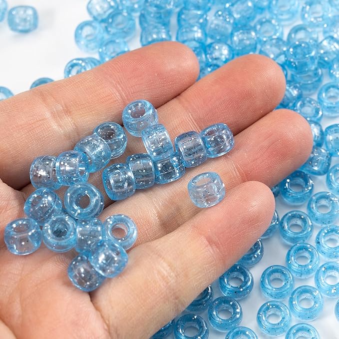 Gxueshan 1000 Pcs Acrylic Plastic Transparent Blue Pony Beads Large Hole Pens Hair Braiding 6x9mm Bulk Kandi Beads for Friendship Bracelet Necklace Jewelry Making Kit