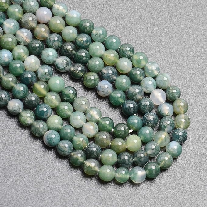 LPBeads 200Pcs Polished 6mm Round Natural Moss Agate Gemstone Loose Beads with Stretch Cord for Jewelry Making Bracelets