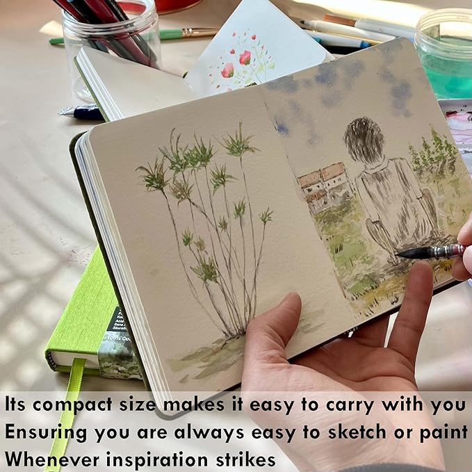 tumuarta Square 100% Cotton Watercolor - Sketchbook, 6x6 in, 140 LB, 300GSM, Cold Press, Acid Free, 24 Sheets,48 Pages, Watercolor Journal for Use As Travel Notebook and Mixed Media Pad On The Go