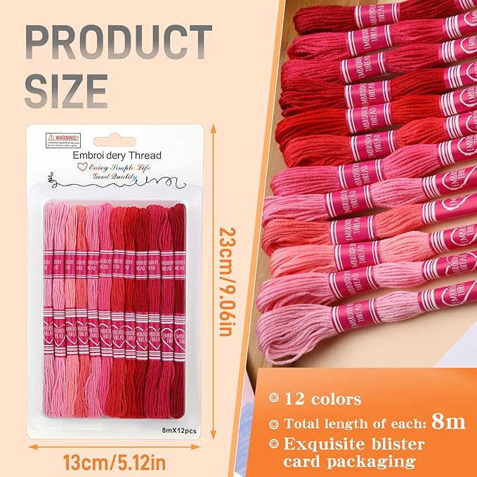 Embroidery Floss,12 Skeins Red Embroidery Thread,Friendship Bracelet String for DIY Making,Embroidery Crafts