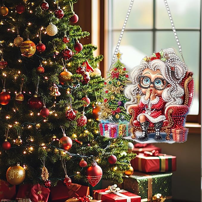 SENQAO Christmas Diamond Art Hanging Kits for Adults Kids, Grandma Diamond Art Suncatchers, 5D Special Shape Diamond Painting Pendant Window Ornament Gifts for Home Door Wall Decor