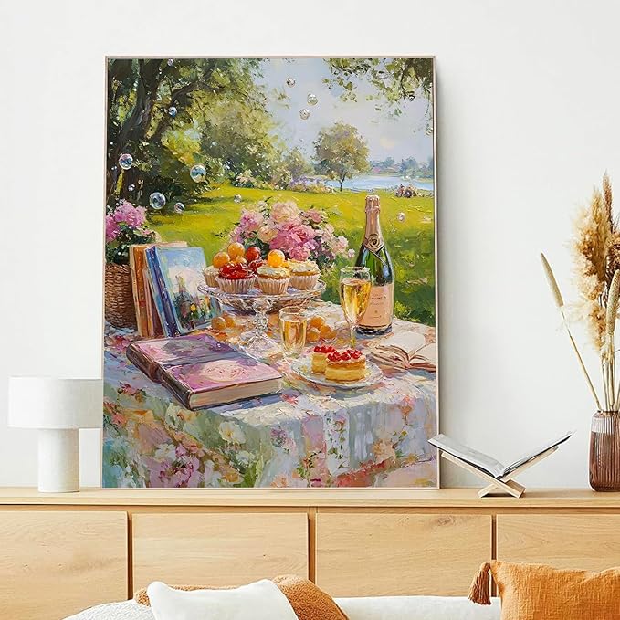 xcemhil Picnic Paint by Numbers Kit for Adults Beginner, Picnic Paint by Numbers for Adult, Acrylic Paint by Number Kits Suitable for Home Wall Art Decor Gifts 16x20 Inch