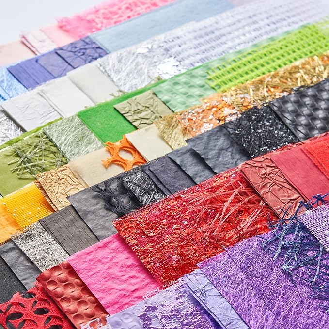 208 Sheets Textured Scrapbook Paper and Mesh Fabric Assorted Set - 8 Color Mixed Special Scrapbooking Papers for Planner Bullet Junk Journaling Supplies Handmade Collage Craft Kit,5.9x4.7 Inch