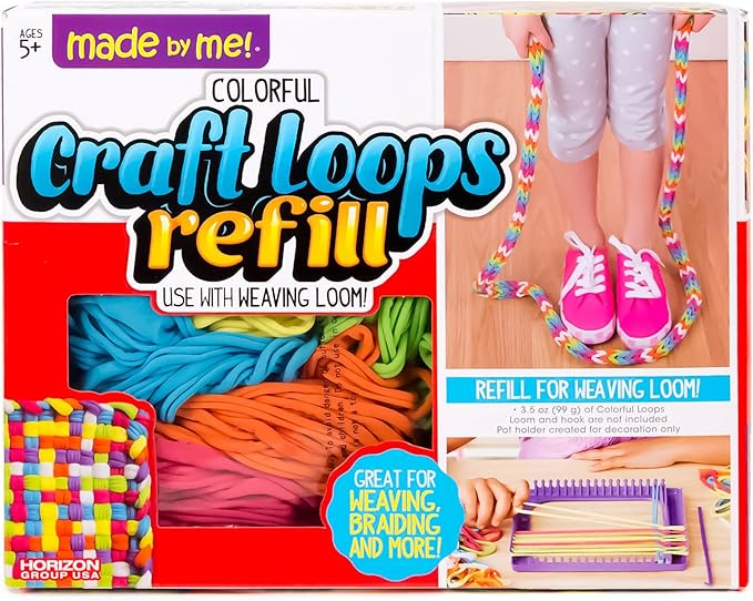 Made By Me Craft Loops Refill, Includes 210 Weaving Loom Loops in 7 Vibrant Colors, Potholders, DIY Craft Kit for Kids