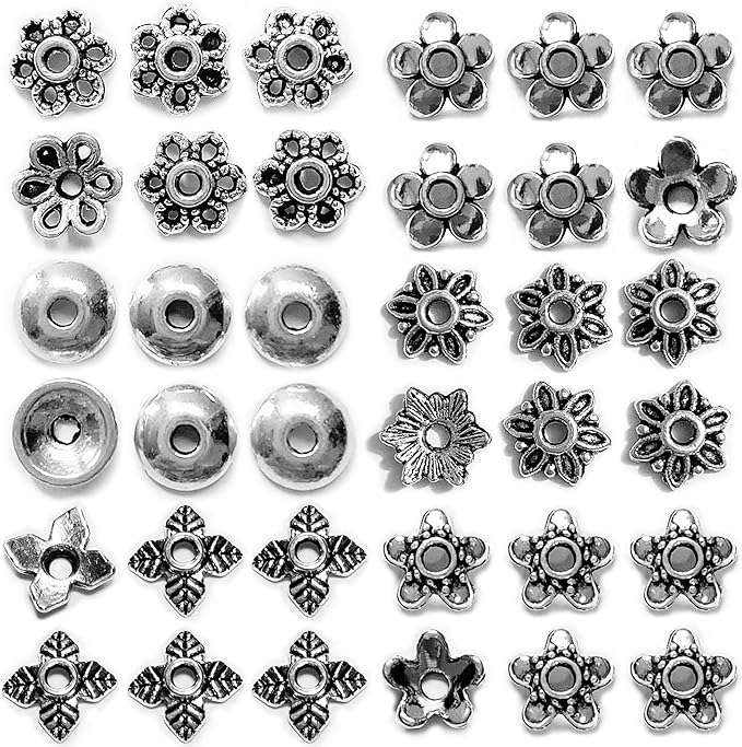 Sparkling Charms Antique Spacer Bead Caps – Mixed Bali & Tibetan Style Metal End Caps for Jewelry Making, Fits 8–14mm Beads, Silver Finish for Bracelets Necklaces Earrings DIY Crafts (Silver, 600pcs)