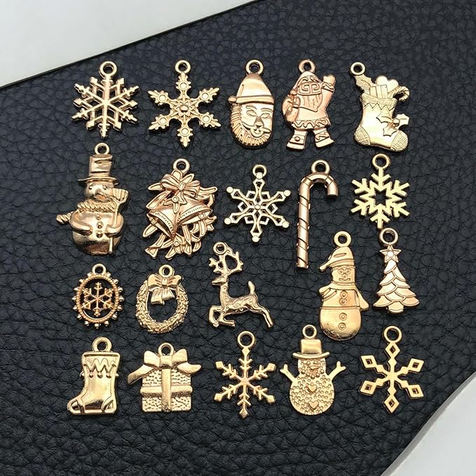 WOCRAFT 60pcs KC Gold Christmas Bracelet Charms for Jewelry Making Sets DIY Necklace Bracelet Keychain Crafting Charms Kit Craft Supplies (SN828)