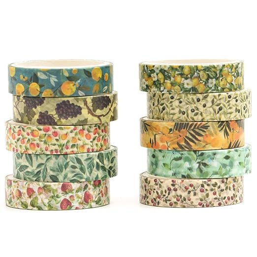 10 Rolls Skinny Washi Tape Set Texture Arts Adhesive Tapes Basic Patterns Decorative Masking Tape Sets for Craft, Kids, Scrapbook, DIY, Gift Wrapping (Style Six)