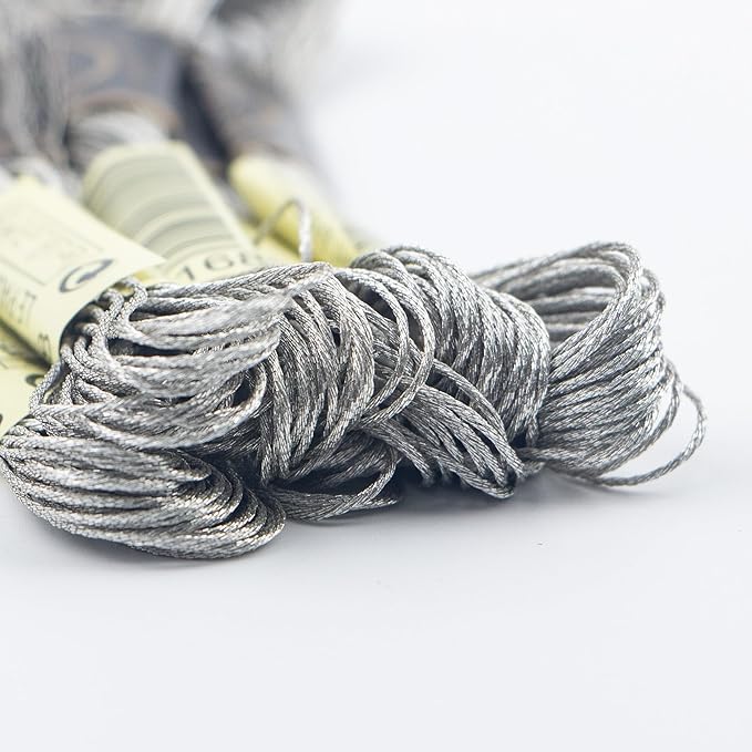 6 Skeins Embroidery Thread, Metallic Silver Embroidery Floss Friendship Bracelet String, Polyester Cross-Stitch Threads Friendship Bracelet String for Hand Embroidery, String Art