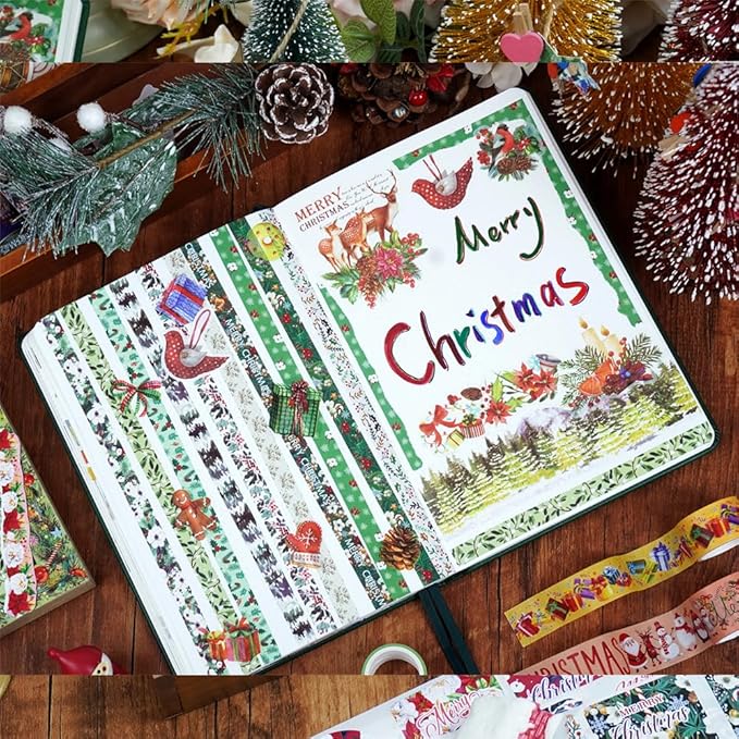 Diuhofart Christmas Scrapbook Kit for Adults, Scrapbooking Supplies Kit for Bullet Journal, Junk Journals, Journaling Stationery, DIY Craft Arts Gift for Women