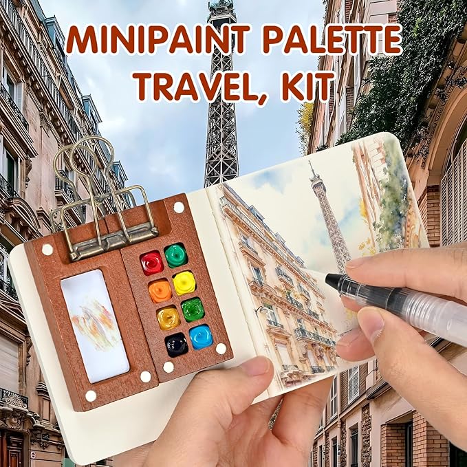 Mini Watercolor Paint Set,Portable mini Travel Watercolor kit, Pocket Watercolor Set with Paint,Art Supplies, for Artists, Amateur Hobbyists and Painting Lovers(12 Colors 8Grids)