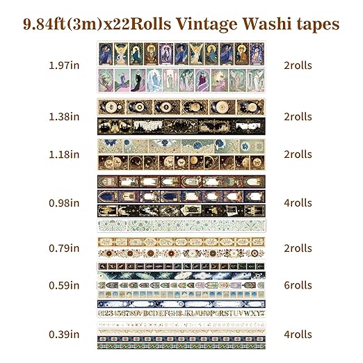 Witchy Washi Tape Set 22 Rolls,Tarot Decorative Masking Tape for Junk Journal, Journaling & Scrapbook Supplies, DIY Crafting Supplies