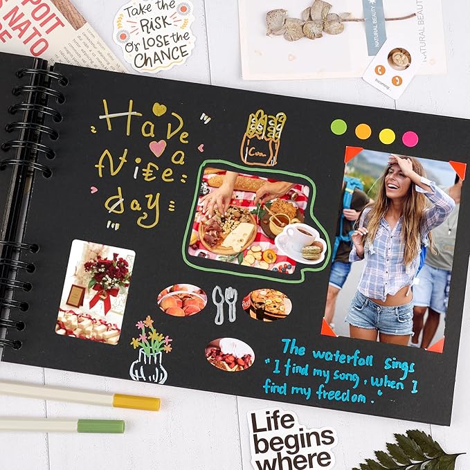 11.5 x 8.5 Inch Black Scrapbook Album, 80 Pages Photo Album with Black Pages, Kraft Paper Hardcover Memory Book with DIY Accessories Kit for Mother's Day Wedding Travel