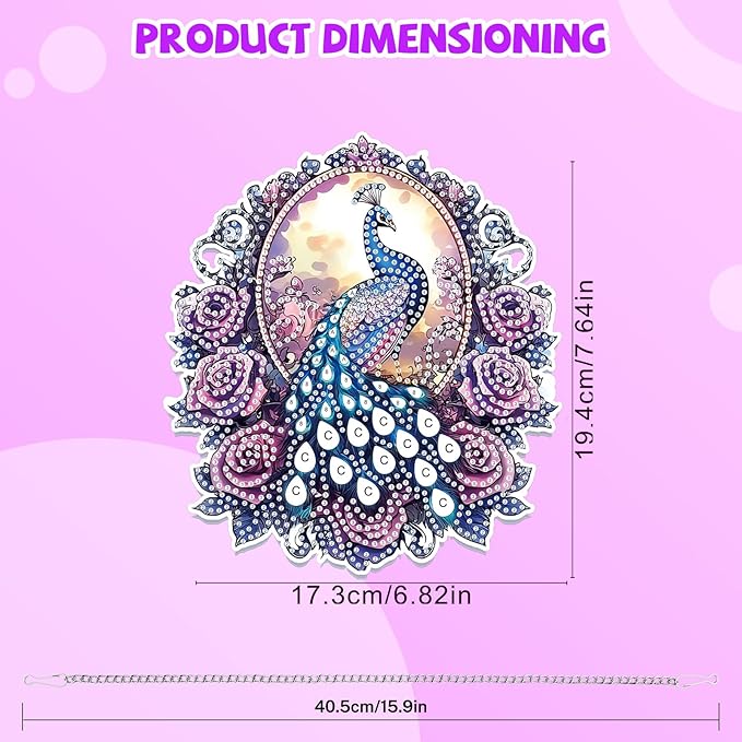 Bowetile Peacock Diamond Art Hanging Kits for Adults, 5D Special Shape Diamond Painting Flowers Pendant Kits, Animal Gem Art Suncatchers Painting Window Ornament for Home Garden Wall Decor