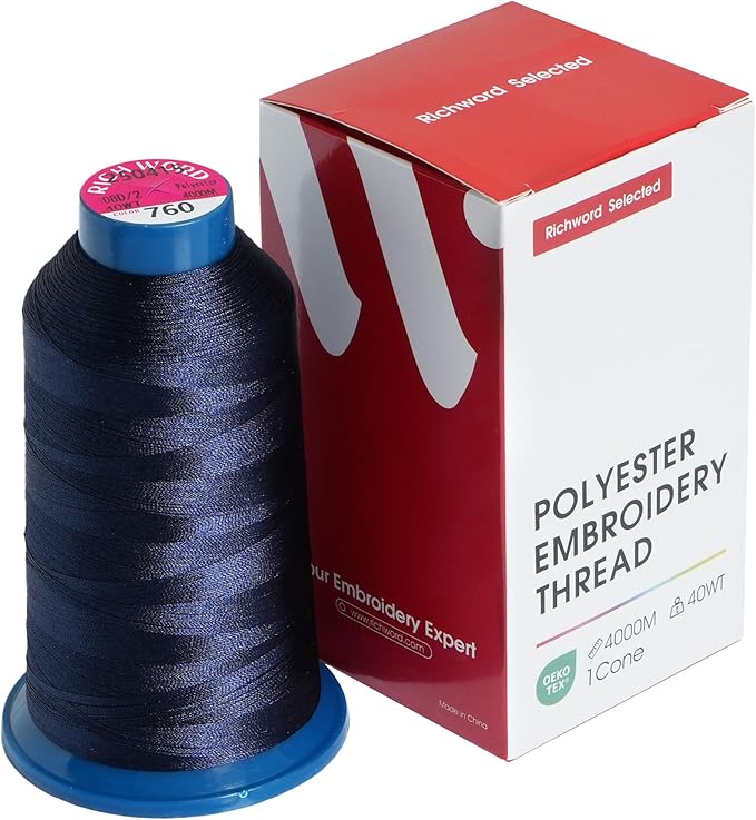 Poolin Embroidery Machine Thread Richword Selected Navy 4000M 40WT Polyester Embroidery Thread – Smooth, Strong Single Spool for Home & Commercial Machines 0760