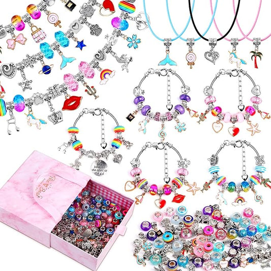 Mckanti 150 Pieces Mixed-Style Jewelry Making Kit, DIY Charm Bracelet & Necklace Craft Set with Beads, Pendants and Chains for Creative Handmade Accessories