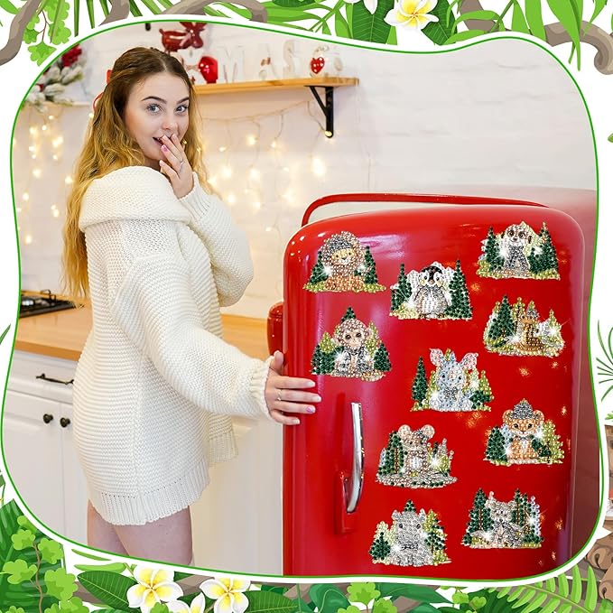 Xuhal 30 Pcs Forest Animal Diamond Painting Magnets Wildlife Diamond Art Magnets Kits for Adults 5D Rhinestone Zoo Woodland Wild Animal Refrigerator Magnetic Stickers for DIY Craft Fridge Gifts