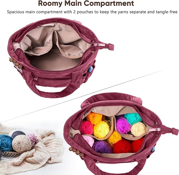 Crochet Bag and Tote - Corduroy Yarn Bag - Yarn Holder for Crocheting - Crochet Storage Bag for Crochet Hooks, Crochet Accessories, Knitting Bag for Crochet Lovers, Mother's Day Gift