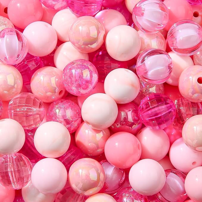 16mm Acrylic Bead 100pcs Pink Focal Spacer Bead Chunk Bubblegum Beads for DIY Crafting Necklace Bracelet Jewelry Making Keychain (Pink)