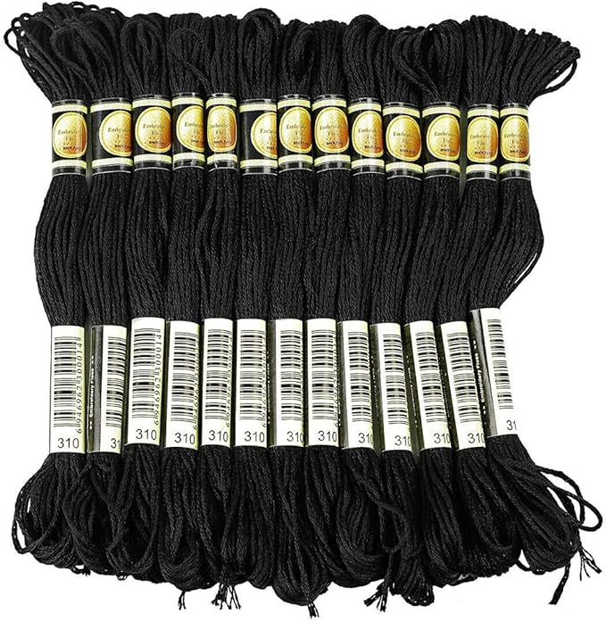 Black Embroidery Floss, 24 Skeins Embroidery Thread Friendship Bracelet String, Cross Stitch Threads Hair Wrap Yarn