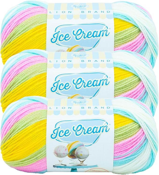 Lion Brand Yarn, Ice Cream Baby Yarn for Knitting, Crochet, and Crafts, Bunny Tracks, 3 Pack, DK Weight Colorful Acrylic Fiber for Baby Blankets, Hats, and Sweaters