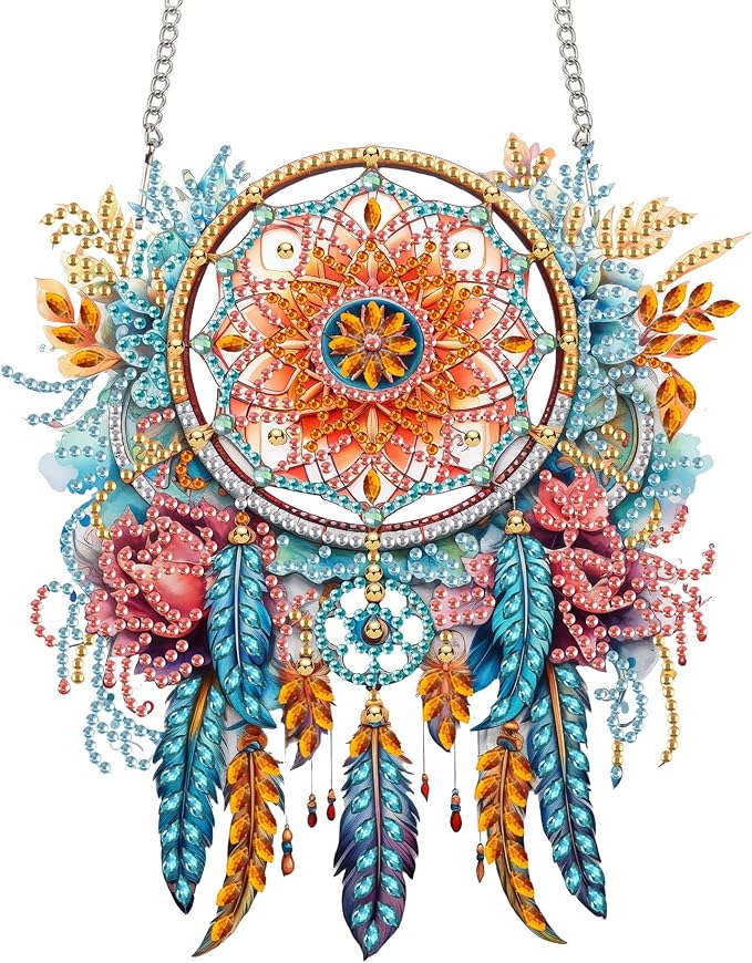 Reofrey Hanging Diamond Art Kits for Adults– 8x8Inch Dreamcatchers Hanging Ornament Acrylic Board Double Sided Pattern Crystal Diamond Art Suncatcher Pendant, for Home Window Decoration Handmade Gift