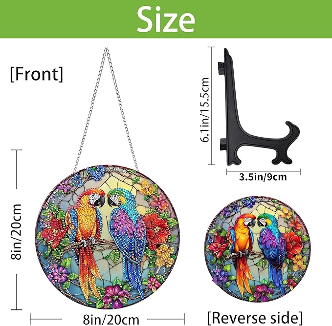 Wergund 5D DIY Parrot Diamond Art Hanging Kits, Hanging Diamond Art Bird, Acrylic Special Shaped Rhinestone, Window Hanging Pendants for Home Wall Garden Front Door Outdoor Decor Gift(Parrot)