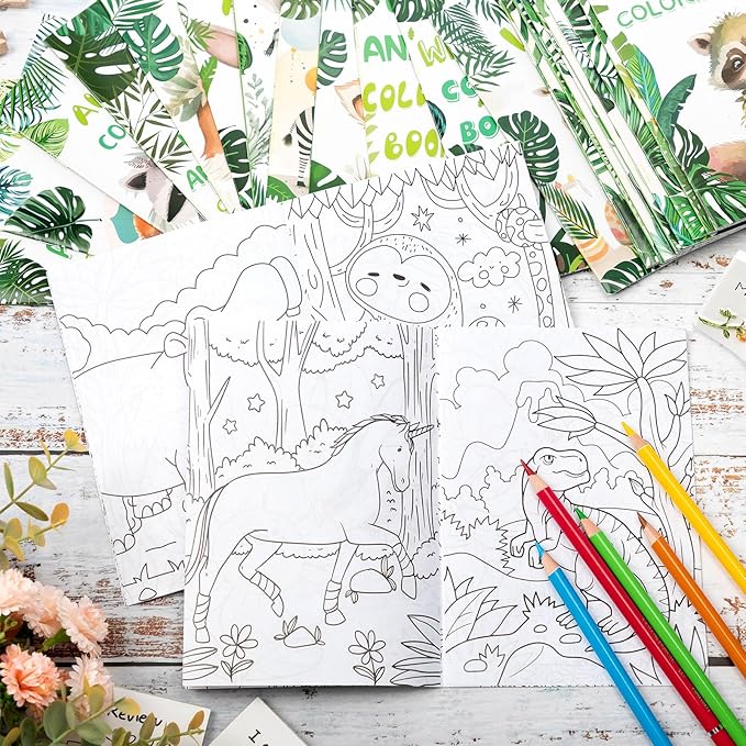 iliful 144 Pcs Wild Animals Coloring Book Bulk DIY Art Stress Relief Drawing Book with Wildlife Patterns for Adults, Party Favors, Goodie Bag Filler and Holiday Gifts