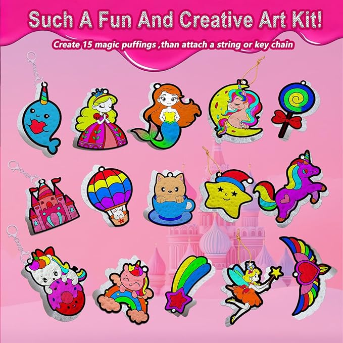 skyenchant 3d foam painting kit for kids, diy aqua puffing art to inflate, creative gift for girls & boys ages 4-10, christmas birthday travel present（princesses & unicorns）