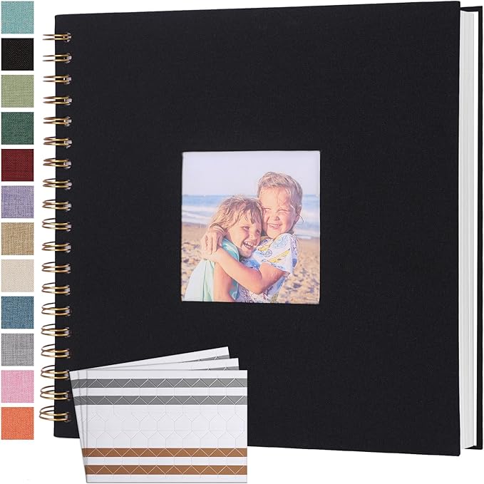 Scrapbook Photo Album 10x10 Inches 80 Pages Hardcover Kraft Paper Linen Cover Scrap Book Memory Book DIY Scrapbook Albums for Wedding Baby Boyfriend Travel Anniversary Family, Black