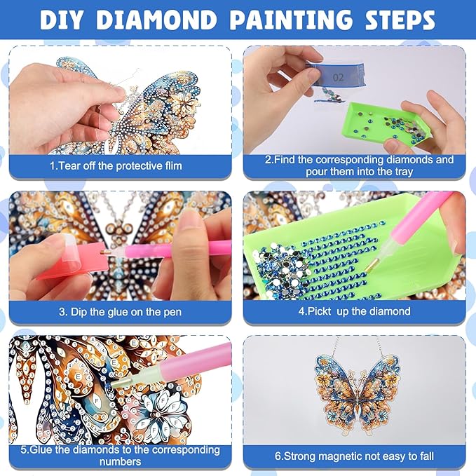 NAIMOER DIY Hanging Diamond Art Kits for Adults, Butterfly Diamond Painting Kits, Special Shaped Rhinestone, Acrylic 5D Gem Art Craft Window Pendants Home Garden Wall Hanging Ornament Kits