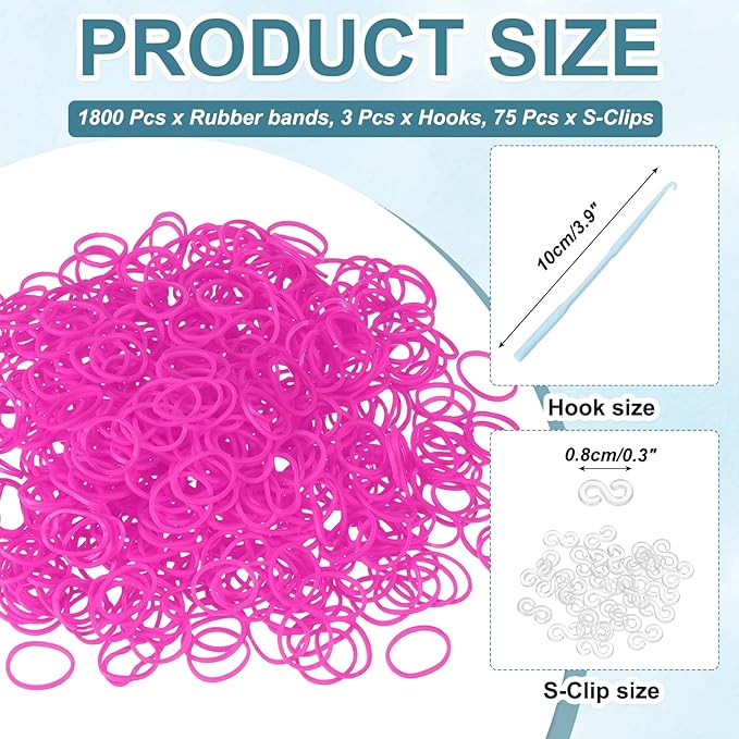 MECCANIXITY 1800 Pcs Loom Rubber Bands Kit with 75 Pcs S-Clips 3-Hooks Rubber Bands Refill Bracelet Making Kits for Weaving DIY Handcrafts Gift, Plum Red