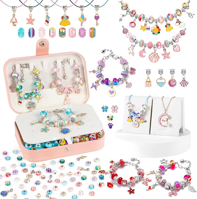 YJK Charm Bracelet Making Kit, DIY Jewelry Making Kit Christmas Gifts for Girls 5-12 Years Old, Beaded Jewelry Making Kit with Jewelry Box, Creative Crafts for Girls (Multicolor)