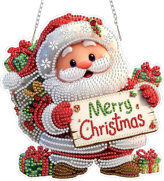 MEIYUDA Christmas Santa Claus Diamond Art Hanging Kits for Adult, Merry Christmas Diamond Painting Kits Ornaments, DIY Special Shaped Rhinestone Window Pendants kit for Home Garden Wall Decor Gift