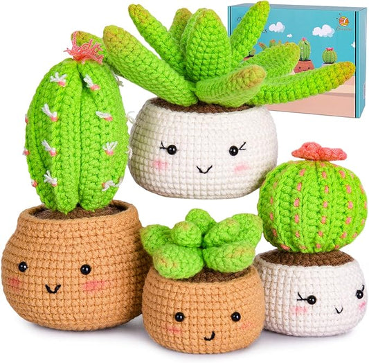 Sewkitta Crochet Kit for Beginners, Crochet Starter Kits for Adults, Amigurumi Craft Knitting Crocheting Kits with Step-by-Step Video Tutorials, 6 Pc Hanging Potted Plants Family(40%+ Yarn)