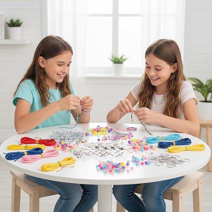 WATINC DIY Keychain Making Crafts Kits - Adjustable Letter Alphabet Beads Strings Keychain Flower Star Bow Beads Bulk, Bag Charms with Key Ring Supplies Jewelry Accessories Making Kit (2826PCS)