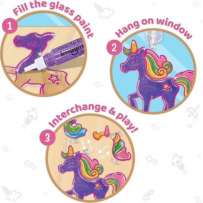 imagimake window art unicorn | stained glass kit | unicorn girls toys age 6-8 | 6 year old girl birthday gift | art and crafts for girls 8-12 | diy suncatcher kit for 5,6,7,8,9,10,11,12 year old kids