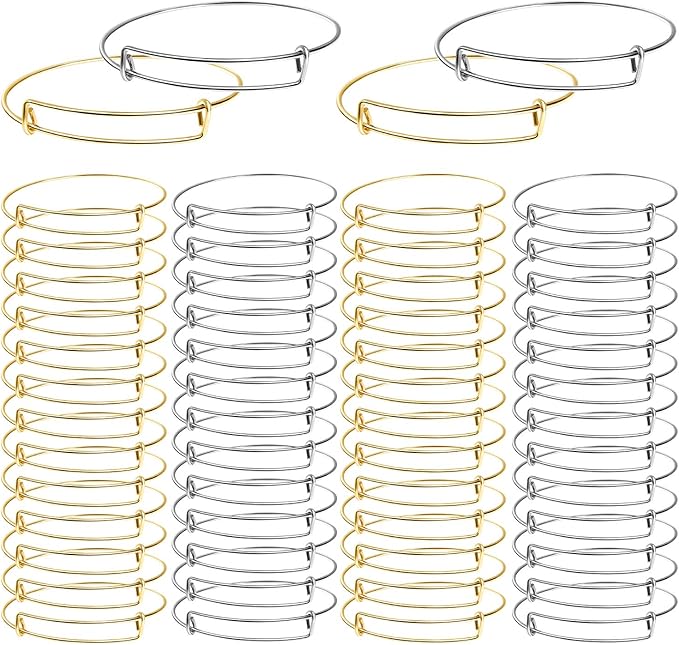 UPINS 60Pcs Expandable DIY Jewelry Making Blank Bracelets Women Adjustable Wire Bracelets, Silver & Gold