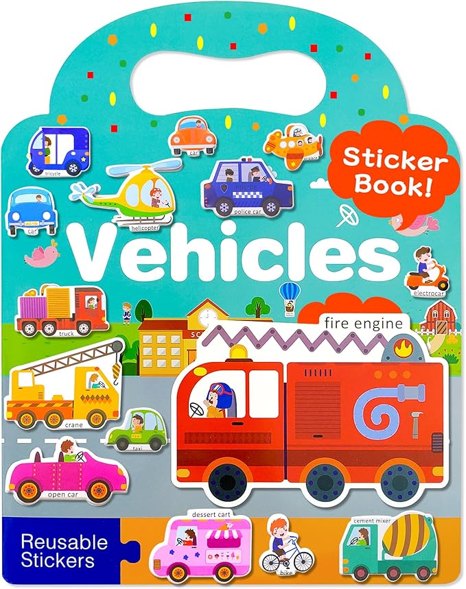 benresive reusable sticker books for kids, sticker books for toddlers, toddler travel toys activities crafts ages 3 and up birthday gifts - vehicle