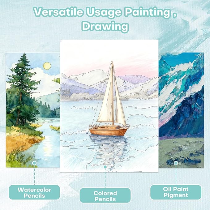 RGBMIX Nature Scenes Watercolor Paper Pad Cotton 140lb/300gsm 12 Sheets Watercolor Coloring Book 9x12'' Pre-Printed Line Art of Aurora, Waterfall, Forest, Glacier for Watercolor, Acrylic, Pencil