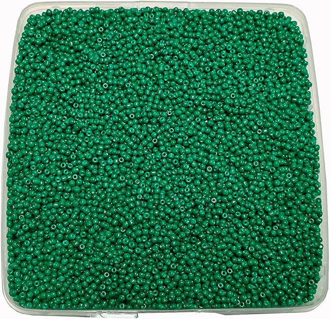 Perlin Glass Seed Beads 2mm 11/0 Round Mini Small Pony Beads 6500pcs for Making Earrings Bracelets Pendants Waist Jewelry DIY Handmade Opaque Color Kit (Dark Green)