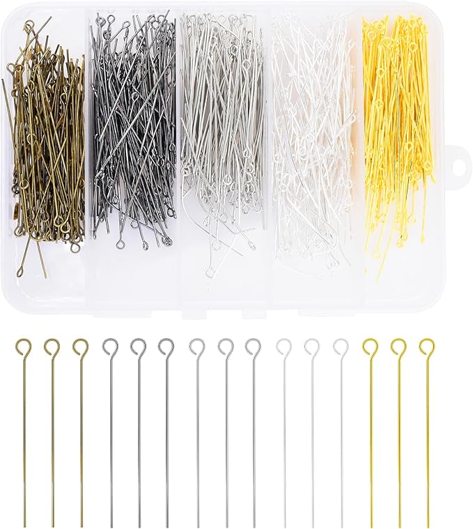 Mandala Crafts 500 Assorted 2 Inch Metal Eye Pins for Jewelry Making Earring Making Supplies Jewelry Findings Open Eye Head Pins for Earrings DIY Bracelets Rosary Charms