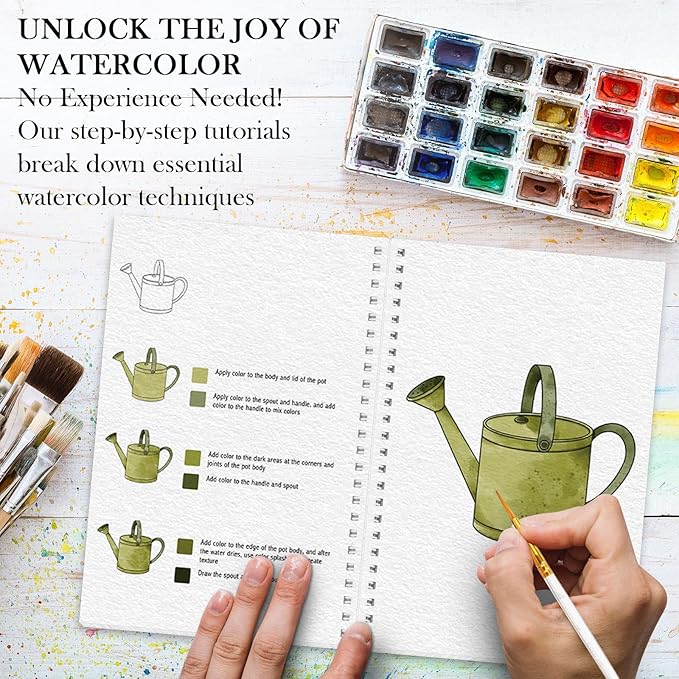Watercolor Workbook, Watercolor Workbook Paint Book Beginner Friendly, 12 Different Patterns Stress-Relieving Art Crafts for Creative Exploration Gift for Women Adults Teens (Garden, 1)