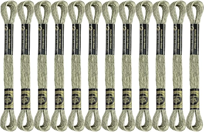 12 Skeins Embroidery Floss, Khaki Metallic Embroidery Thread Polyester Cross-Stitch Threads for Hand Embroidery String Art DIY Creation