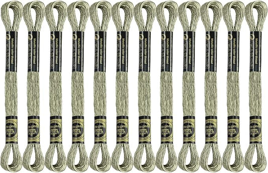 12 Skeins Embroidery Floss, Khaki Metallic Embroidery Thread Polyester Cross-Stitch Threads for Hand Embroidery String Art DIY Creation
